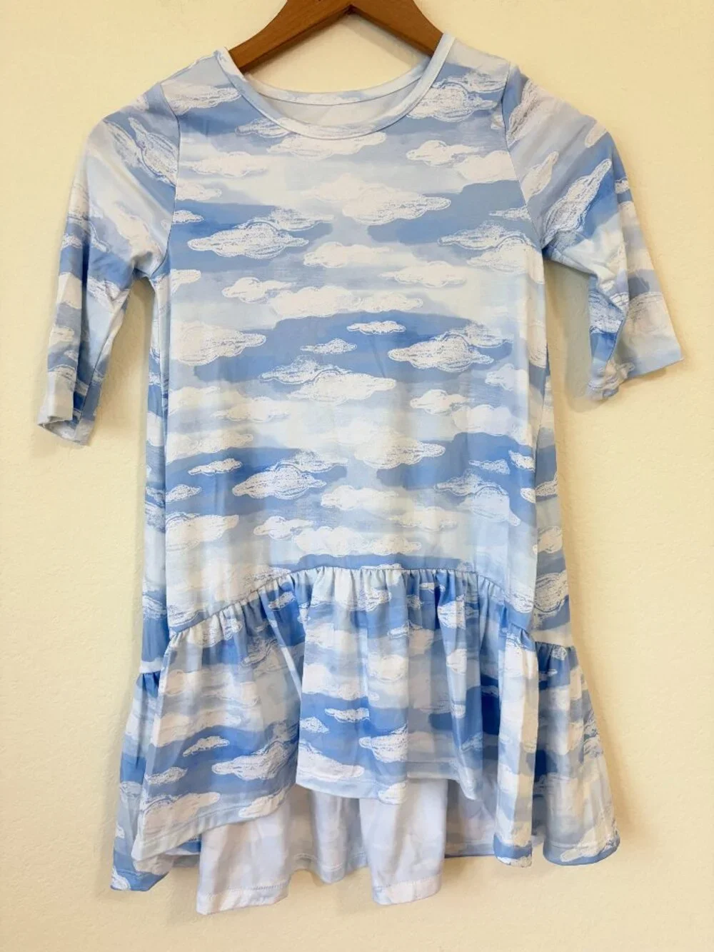 Crown Ivy Dress Girls Small Blue White Cloud Print Ruffle Hem Kids S